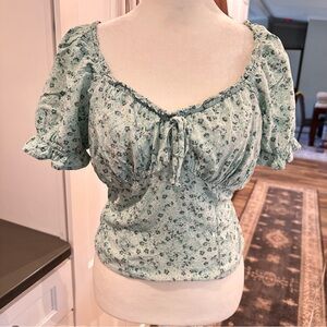 No Boundaries Floral Smocked Peasant Top Juniors 11/13 Dainty Milkmaid Boho Teal